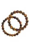 Sterling Forever Set Of 2 Tiger's Eye Stone Beaded Stretch Bracelets In Tigers Eye