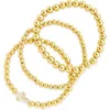 Sterling Forever Set Of 3 Arden Mother-of-pearl Cross Beaded Bracelets In Gold