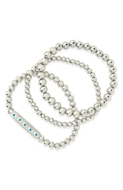 STERLING FOREVER STERLING FOREVER SET OF 3 CUBIC ZIRCONIA & ENAMEL EVIL EYE CHAIN BRACELETS