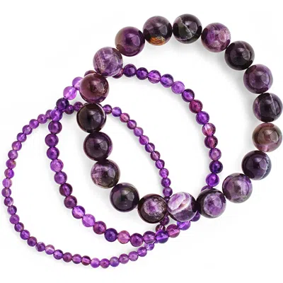 Sterling Forever Set Of 3 Stretch Amethyst Bracelets