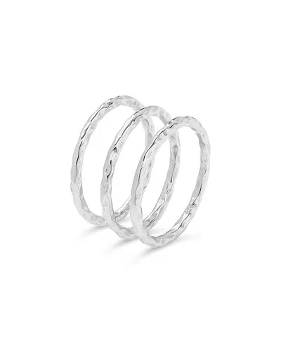 Sterling Forever Set Of 3 Textured Triple Band Rings In Metallic