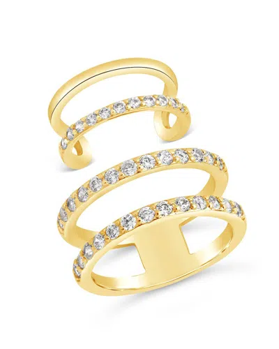 Sterling Forever Shine By  Stackable Cz Open Band & Midi Ring Set In Gold