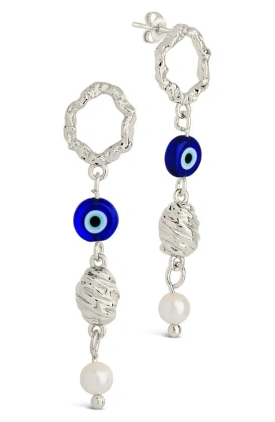 Sterling Forever Sibyl Cultured Pearl Drop Earrings In Metallic