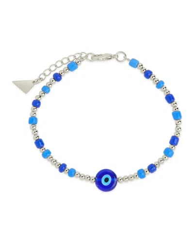 Sterling Forever Sibyl Enamel Evil Eye Bead Bracelet In Silver