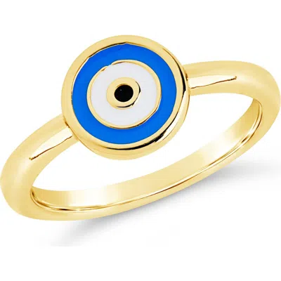 Sterling Forever Sibyl Enamel Evil Eye Ring In Gold