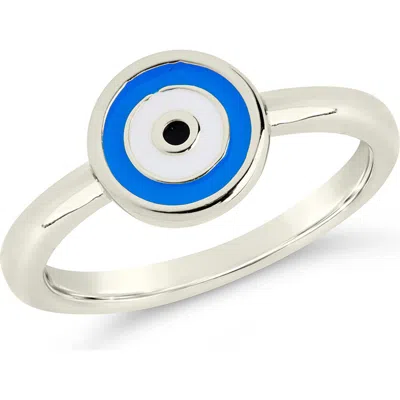 Sterling Forever Sibyl Enamel Evil Eye Ring In Silver