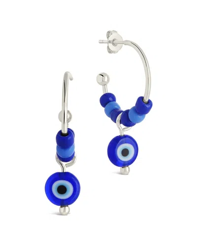 STERLING FOREVER STERLING FOREVER SIBYL EVIL EYE BEADED HOOP EARRINGS
