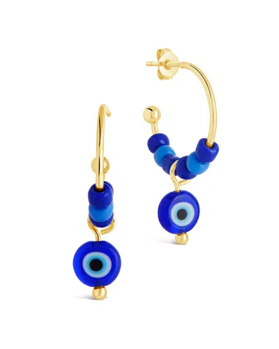 Sterling Forever Sibyl Evil Eye Beaded Hoop Earrings In Gold