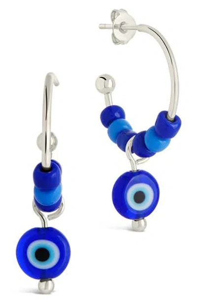 Sterling Forever Sibyl Evil Eye Drop Beaded Hoop Earrings In Silver