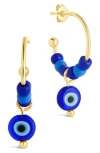 Sterling Forever Sibyl Evil Eye Drop Beaded Hoop Earrings In Gold