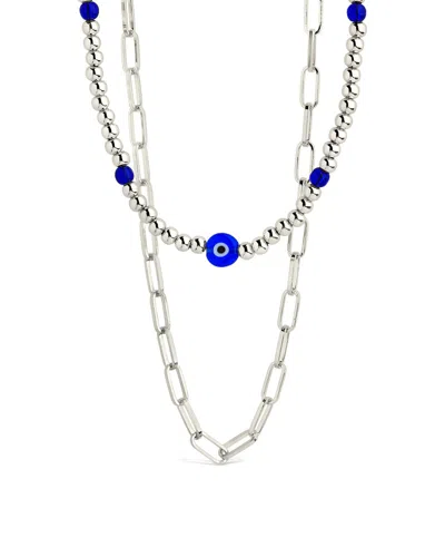 Sterling Forever Sibyl Evil Eye Layered Necklace In Metallic