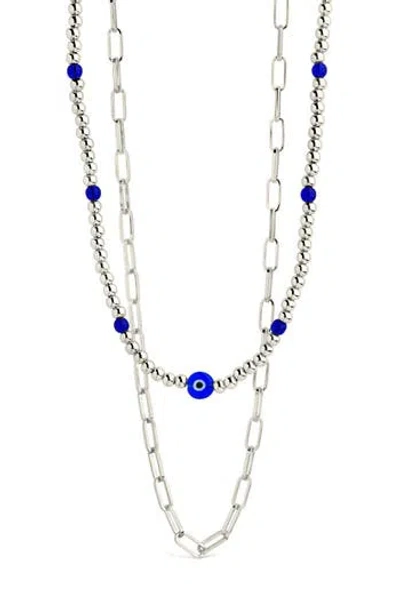 Sterling Forever Sibyl Evil Eye Layered Necklace In Silver