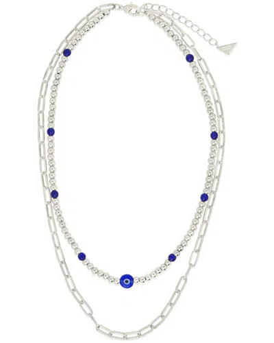 Sterling Forever Sibyl Evil Eye Layered Necklace In Metallic