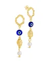 Sterling Forever Sibyl Pearl & Evil Eye Drop Stud Earrings In Gold