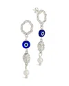 Sterling Forever Sibyl Pearl & Evil Eye Drop Stud Earrings In Silver