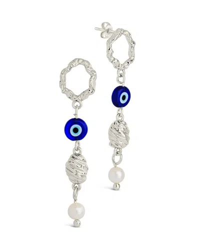 Sterling Forever Sibyl Pearl & Evil Eye Drop Stud Earrings In Silver