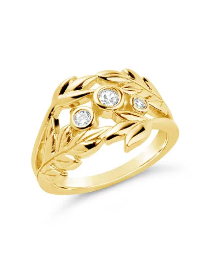 Sterling Forever Sicily Cz Leaf Ring In Gold