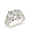 Sterling Forever Sicily Cz Leaf Ring In Silver