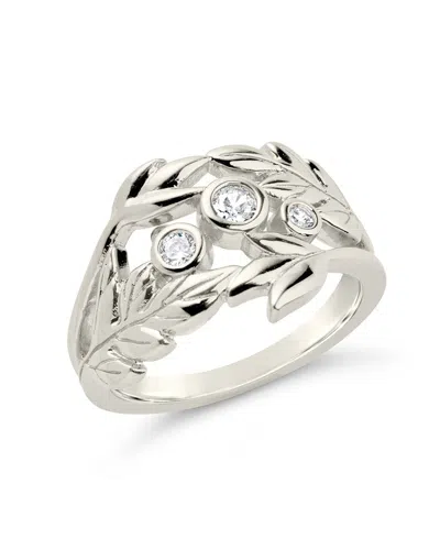 Sterling Forever Sicily Cz Leaf Ring In Silver
