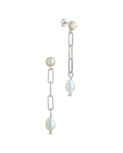 Sterling Forever Fayelynn Cultured Pearl Chain Drop Earrings In Metallic
