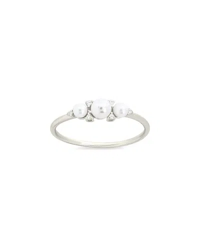 Sterling Forever Silver 2mm Pearl Amber Triple Studded Ring In Metallic