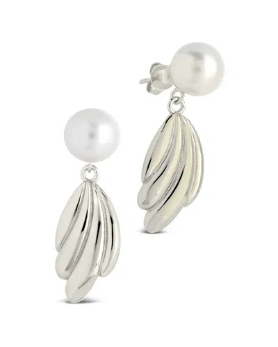 Sterling Forever Silver 9mm Pearl Cherie Shell Drop Stud Earrings In Metallic