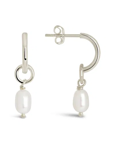 Sterling Forever Silver 9mm Pearl Resin Drop Hoops In Grey