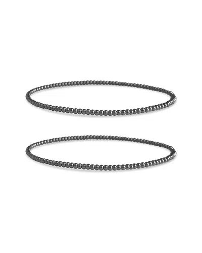 Sterling Forever Silver Beaded Stretch Bracelet Set In Green