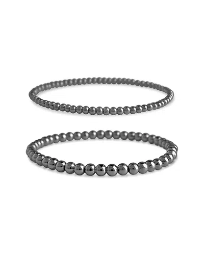 Sterling Forever Silver Beaded Stretch Bracelet Set In Metallic