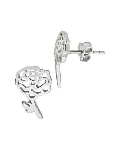 Sterling Forever Silver Birth Flower Stud Earrings In Gray