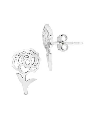 Sterling Forever Silver Birth Flower Stud Earrings In Metallic