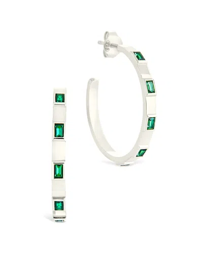 Sterling Forever Silver Cz Asher Flat Polished Hoop Earrings In Metallic