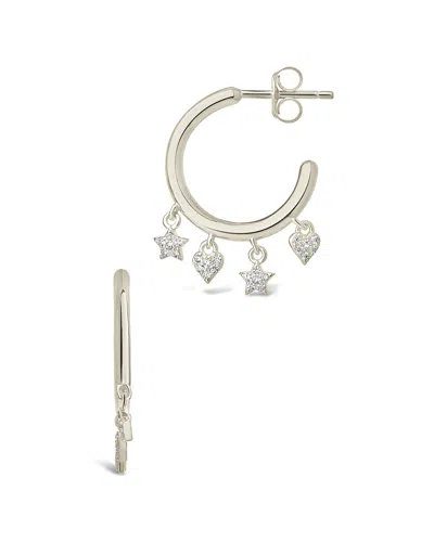 Sterling Forever Silver Cz Celeste Charm Hoop Earrings