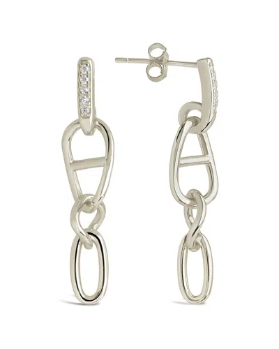Sterling Forever Silver Cz Chicago Chain Drop Earrings In Metallic