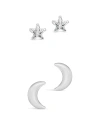 Sterling Forever Silver Cz Crescent & Star Stud Set
