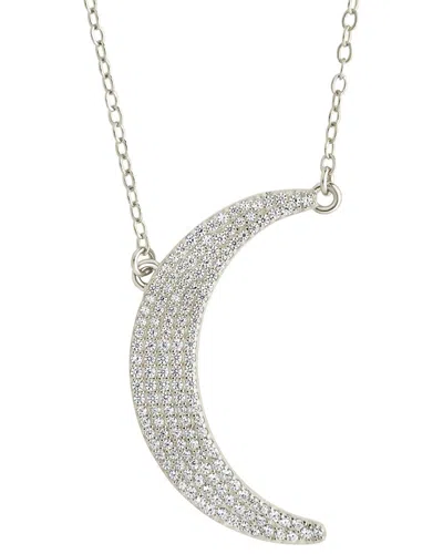 Sterling Forever Silver Cz Crescent Necklace In Green
