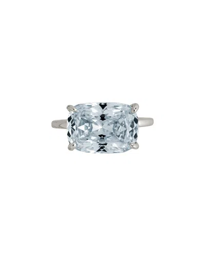 Sterling Forever Silver Cz Cushion East-west Ring In Blue