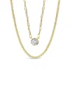 Sterling Forever Silver Cz Delicate 2 Layer Chain Bezel Charm Necklace