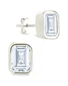Sterling Forever Silver Cz Emerald Cut Bezel Set Stud Earrings In Metallic