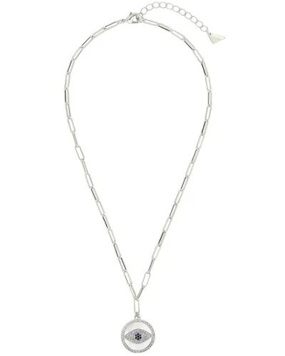 Sterling Forever Silver Cz Evil Eye Pendant Necklace In Metallic