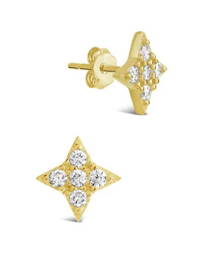 Sterling Forever Silver Cz Four Pointed Star Stud Earrings