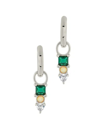 Sterling Forever Silver Cz Harmony Opal Charm Hoop Earrings In Metallic