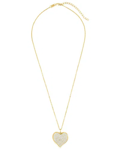 Sterling Forever Silver Cz Heart Necklace In Gold