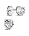 Sterling Forever Silver Cz Heart Studs