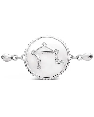 Sterling Forever Silver Cz Libra Disc Bolo Bracelet