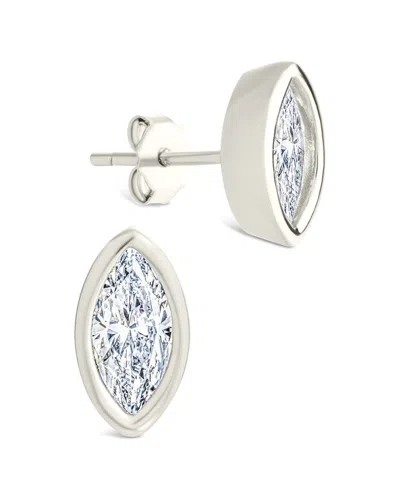 Sterling Forever Silver Cz Marquise Cut Bezel Set Stud Earrings In Metallic