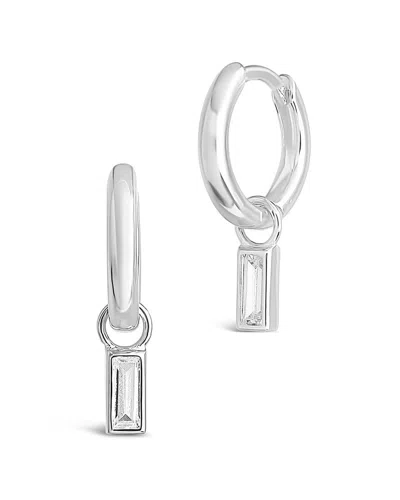 Sterling Forever Sterling Silver Baguette Cz Micro Hoops In Metallic