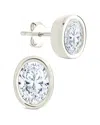 Sterling Forever Silver Cz Oval Cut Bezel Set Stud Earrings