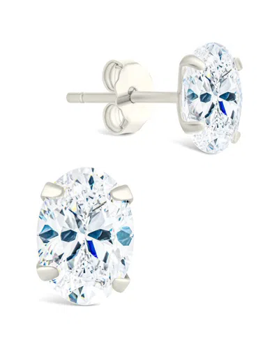 Sterling Forever Silver Cz Oval Cut Prong Set Stud Earrings In Metallic