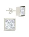 Sterling Forever Silver Cz Princess Cut Bezel Set Stud Earrings
